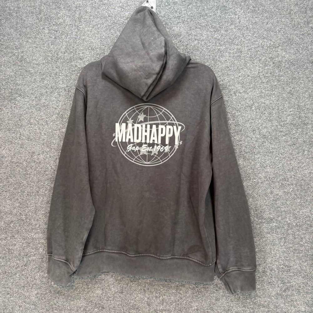 Gap x Madhappy Hoodie Women Medium Gray Graphic Fleece Pullover Sweatshirt NEW